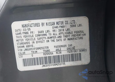 2006 Infiniti M35 from USA, damaged, VIN JNKAY01F06M252735